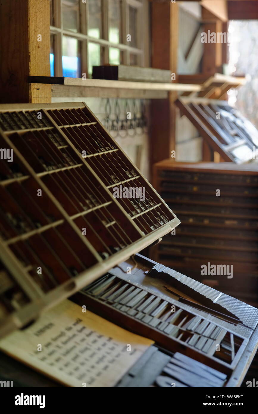 Old print shop. Furnace Town, Snow Hill, Maryland, USA Stock Photo