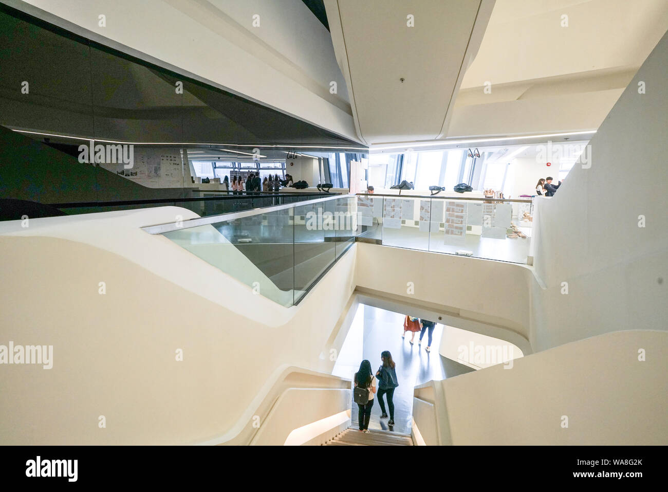 Hong Kong-15th March 2018: The interior of Polyu School of Design Jockey Club Innovation Tower in Hong Kong, a building of the HK Polytechnic Universi Stock Photo