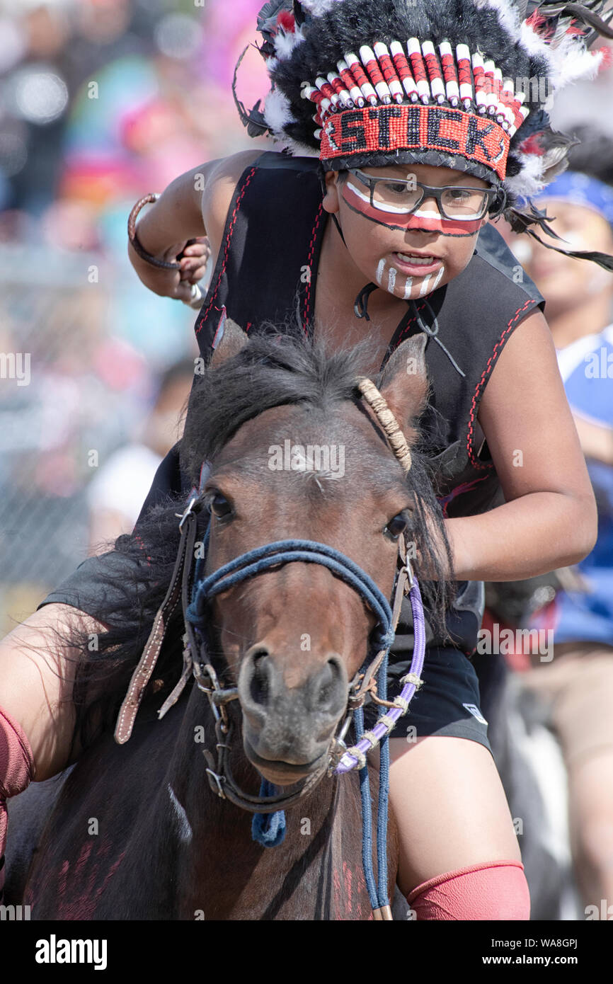 Little Braves event at the Enoch Cree Nation Indian Relay (horse) Race. Alberta Canada Stock Photo