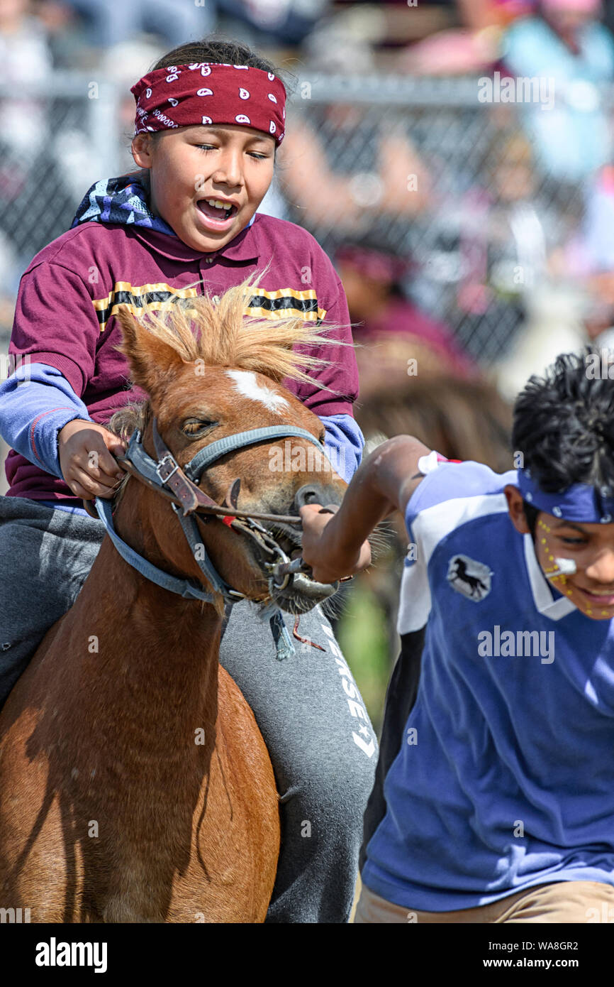 Little Braves event at the Enoch Cree Nation Indian Relay (horse) Race. Alberta Canada Stock Photo