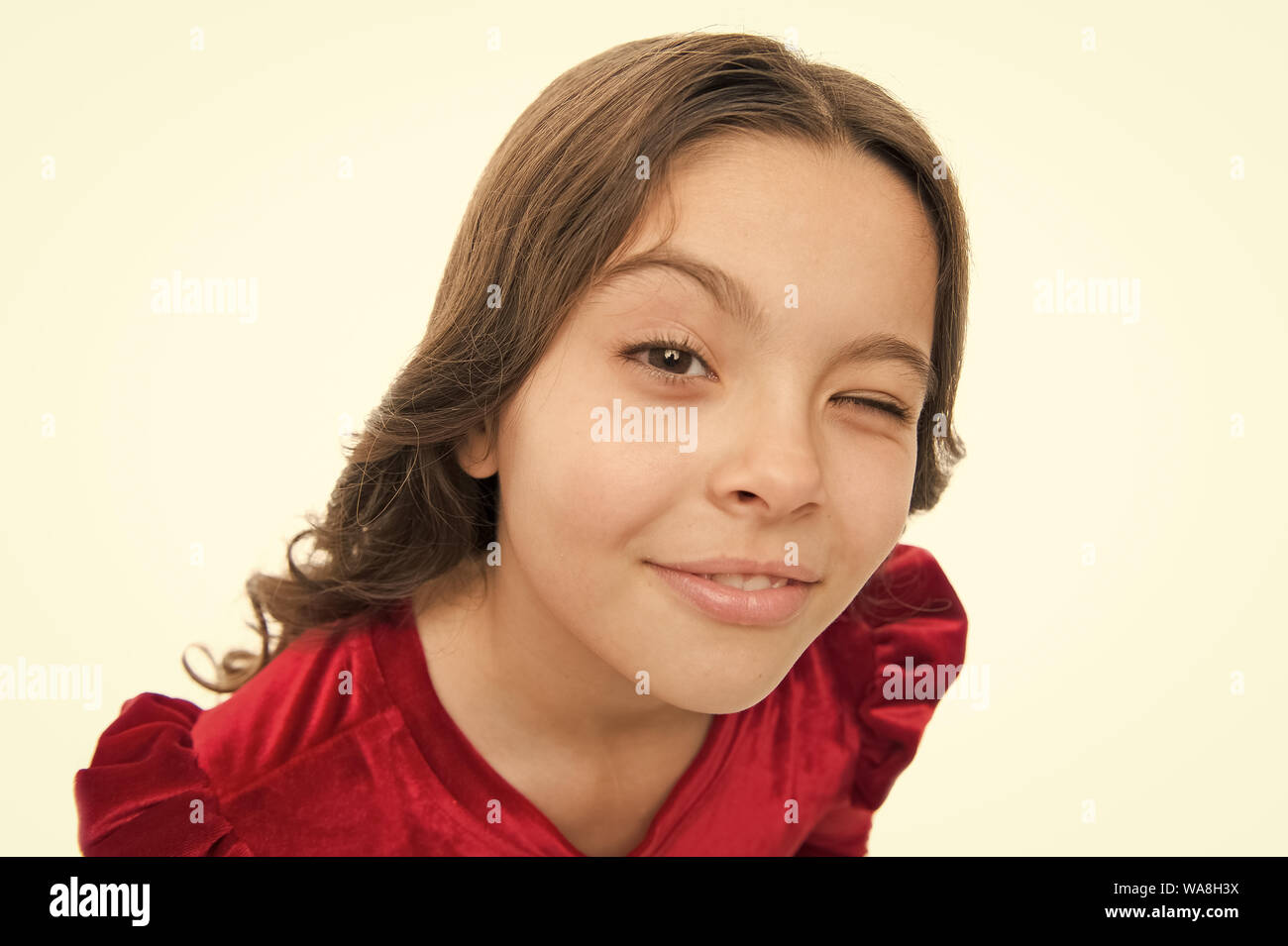 Hey You Kid Girl Long Healthy Shiny Hair On White Background