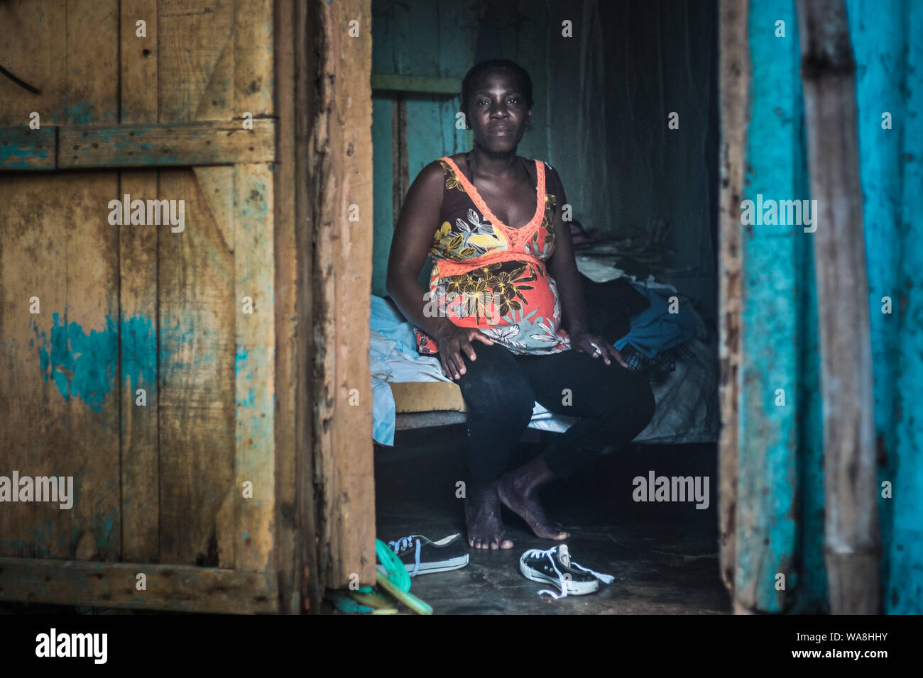 An undocumented Haitian woman seen in Batey Consuelito, in Dominican Republic - Around 400.000 Haitian descendants born in DR remain without documents Stock Photo