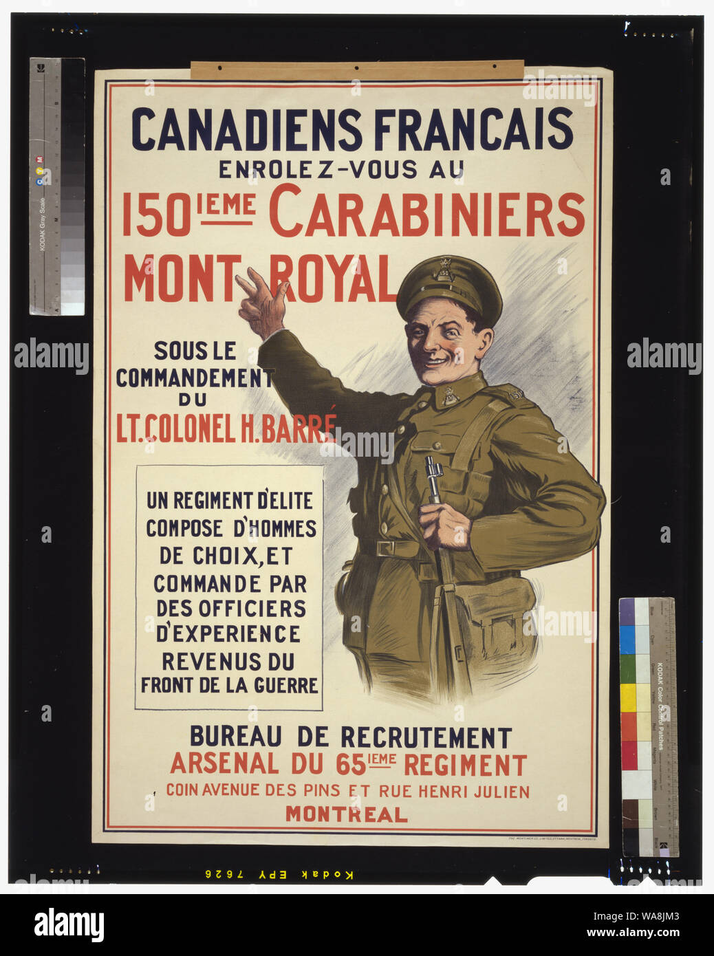 Canadiens Francais. Enrolez-vous au 150ieme Carabiniers Mont Royal, sous le commandement du Lt. Colonel H. Barré Stock Photo