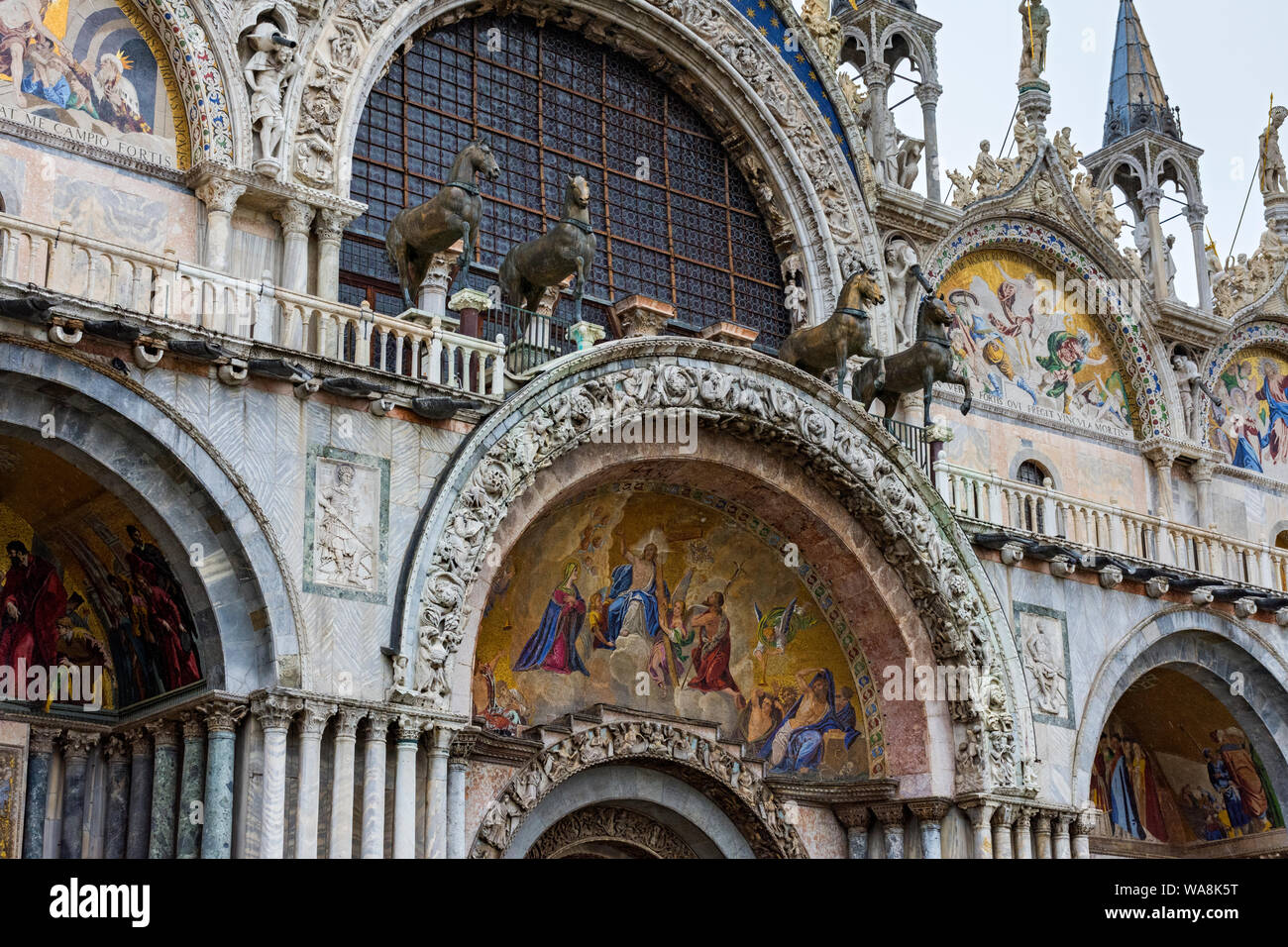 Detail of the west façade of the Basilica di San Marco (St Mark's Basilica), Saint Mark's Square, Venice, Italy Stock Photo