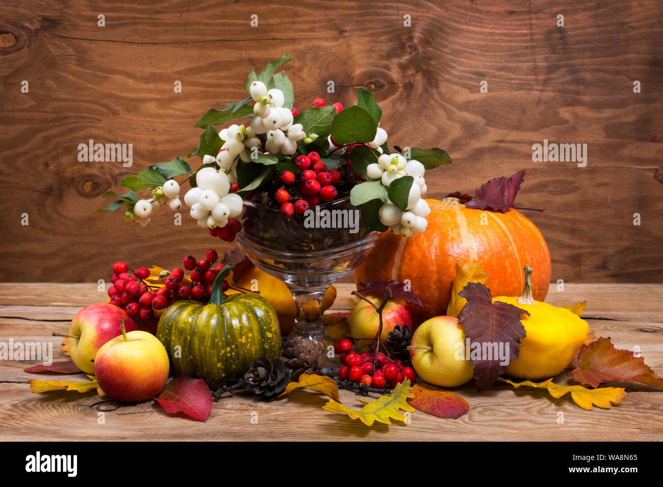 Abundance cornucopia fall table centerpiece with snowberry and rowan ...