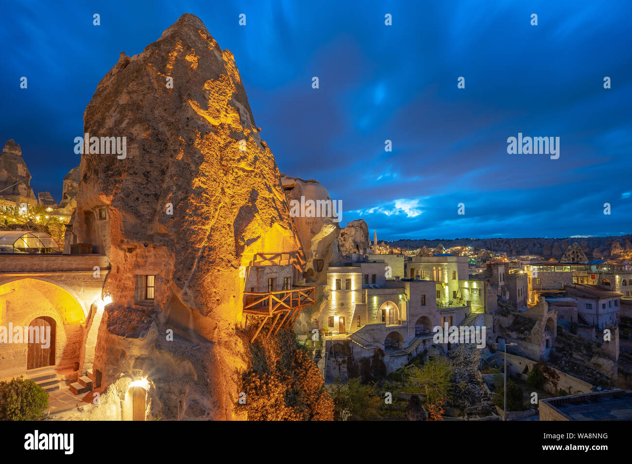 Cappadocia skyline at night in Goreme, Turkey. Stock Photo