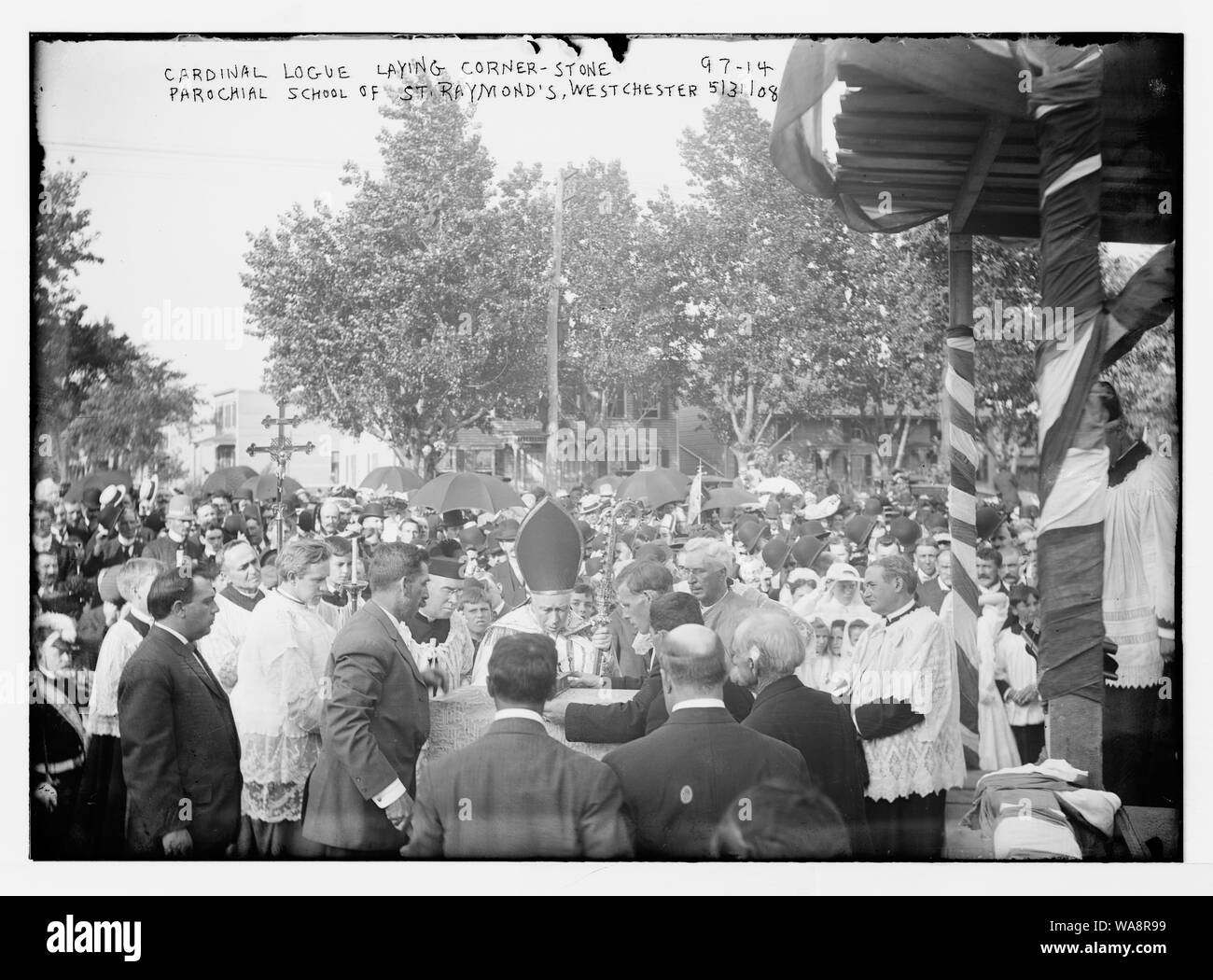 Cardinal Logue laying cornerstone of parochial school of St. Raymond's, Westchester, N.Y Stock