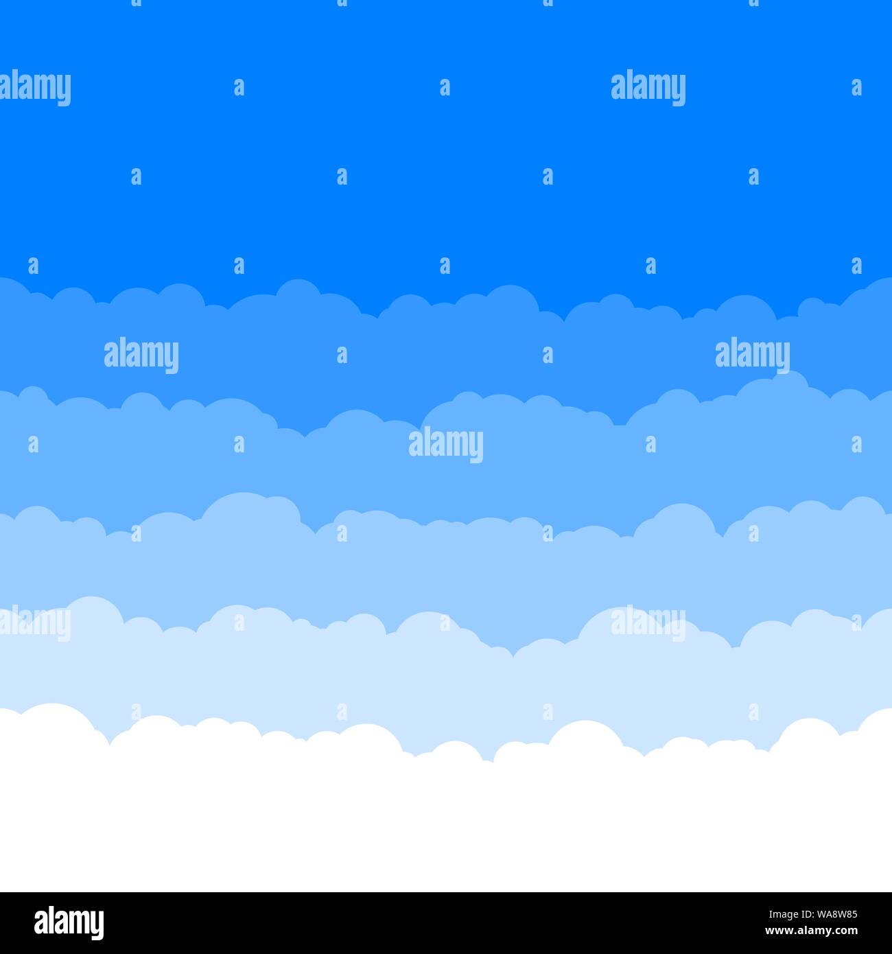 Horizontal seamless clouds. Skyline repeat texture. Blue Sky background. Paper clouds layers. Vector illustration Stock Vector