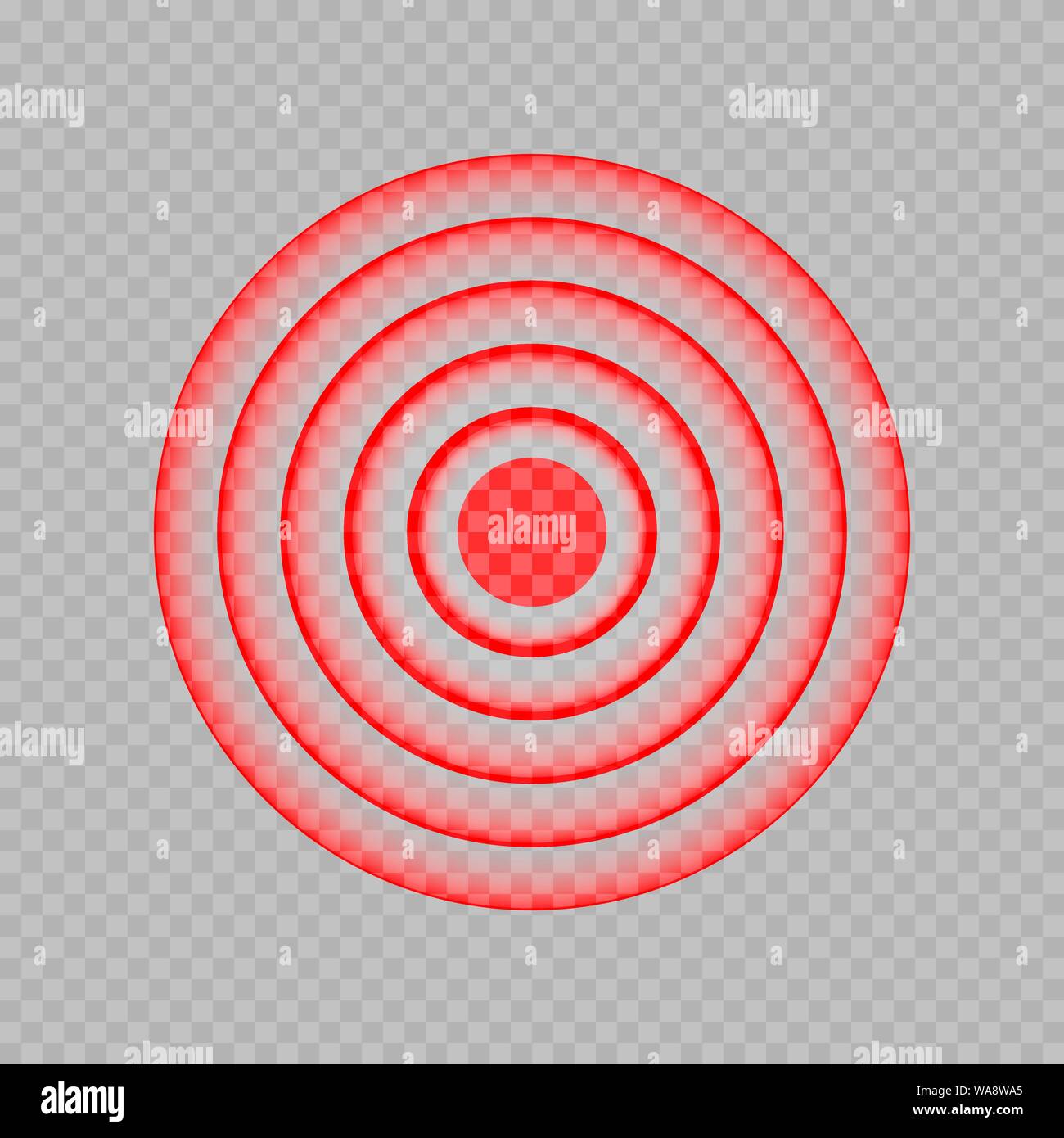 Template of red painful target spot. Pain circles. Sonar waves. Red rings of pain to indicate localization of ache. Vector illustration Stock Vector