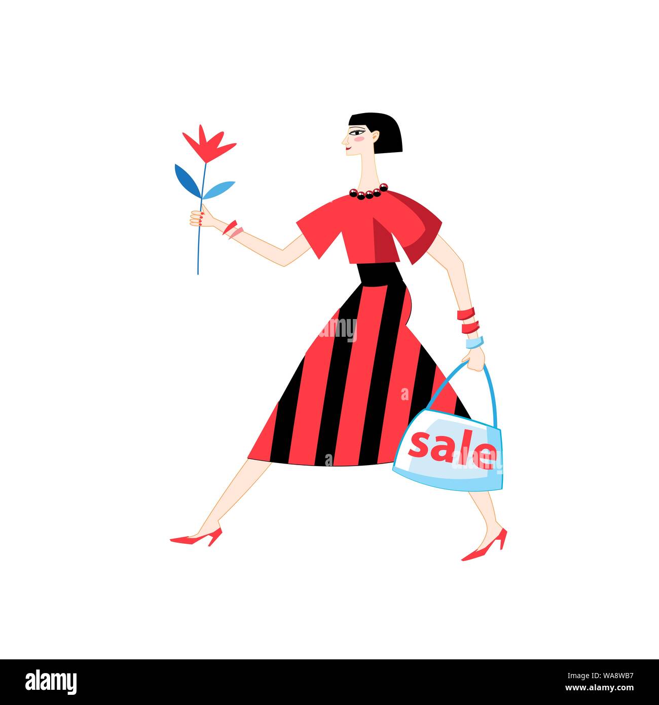 Beautiful girl with purchases and sale on a white background Stock ...