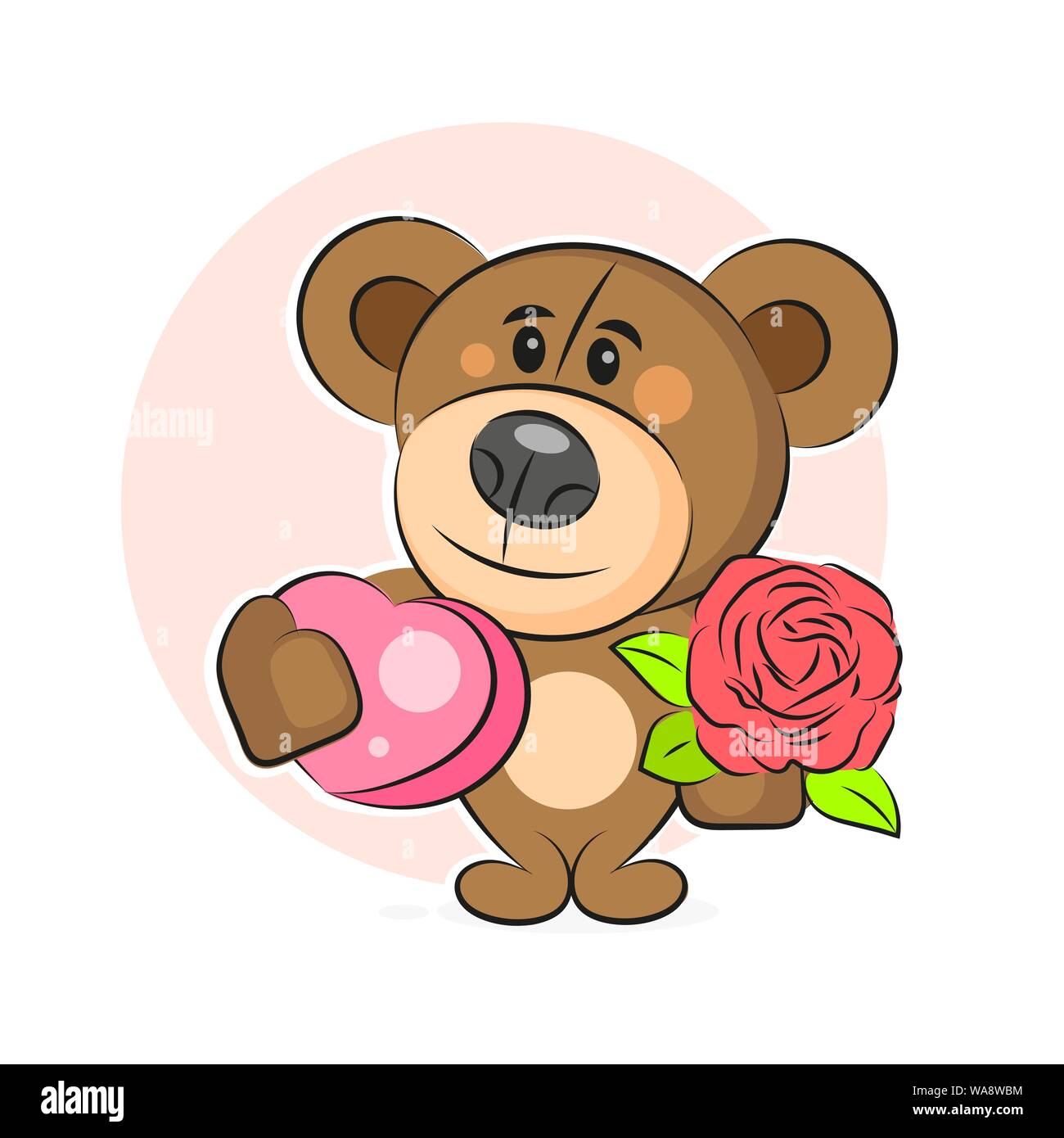Teddy Bear With Flowers And Heart Vector Illustration For Greeting Card ...