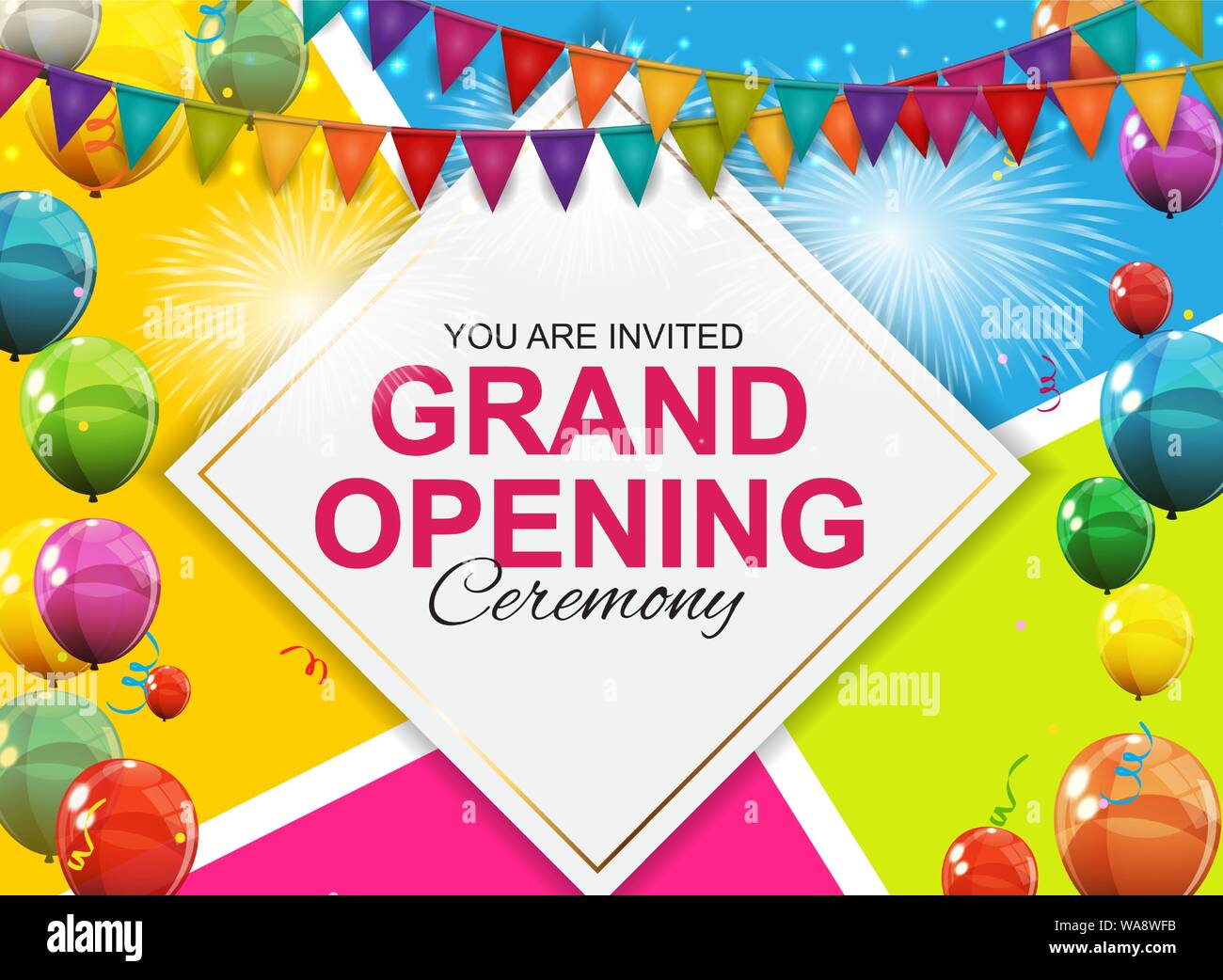 Grand opening ceremony with colorful balloons Vector Image