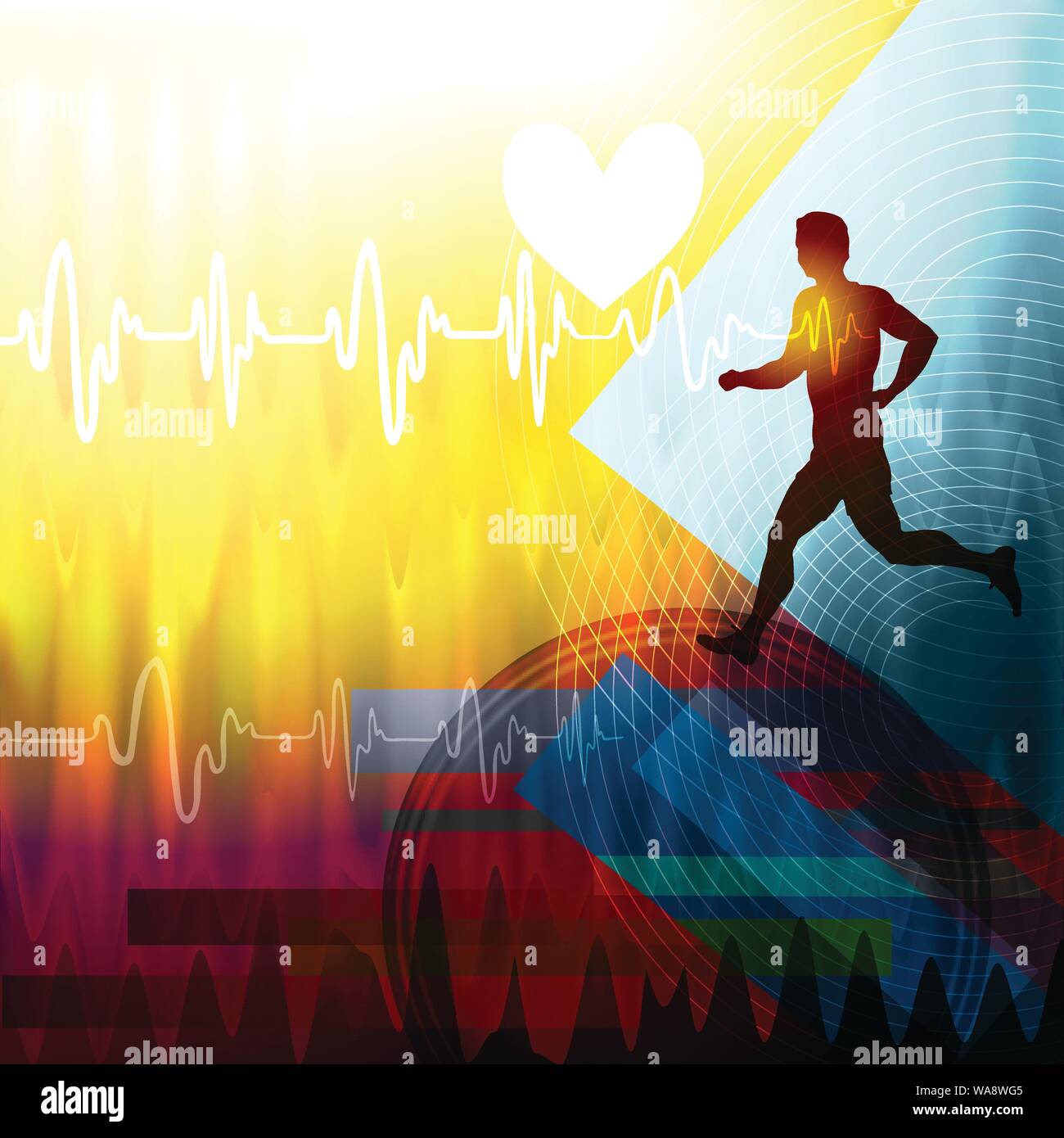 Medicine background with sportsman and heart cardiogram Stock Vector