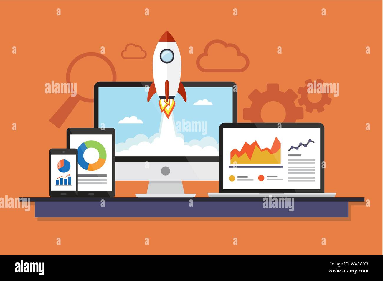 Devices data business analysis. Vector illustration Stock Vector