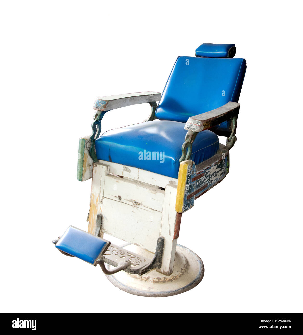 Old barber chair on white background Stock Photo - Alamy