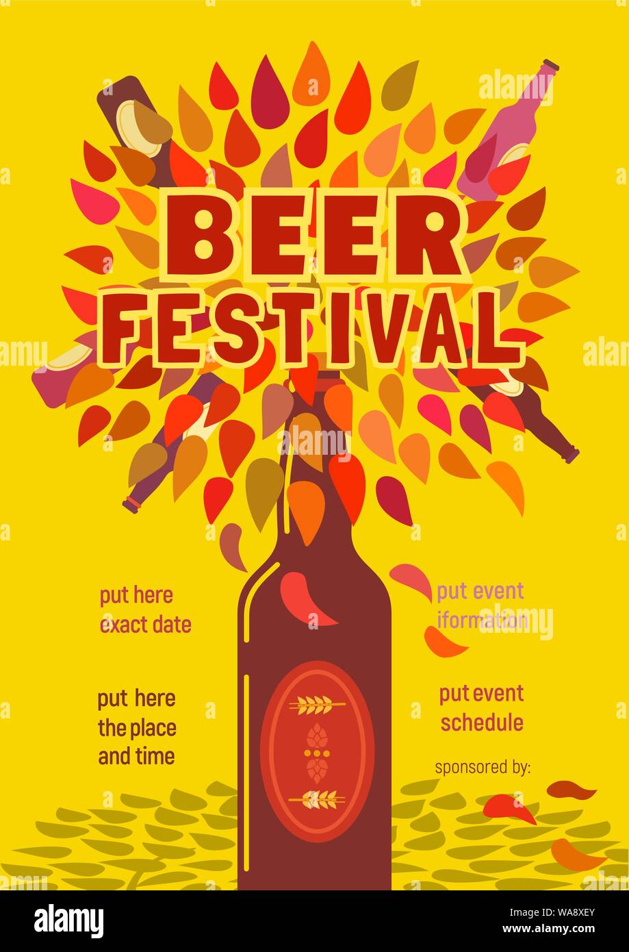 Beer fest hand drawn flat color vector poster template Stock Vector