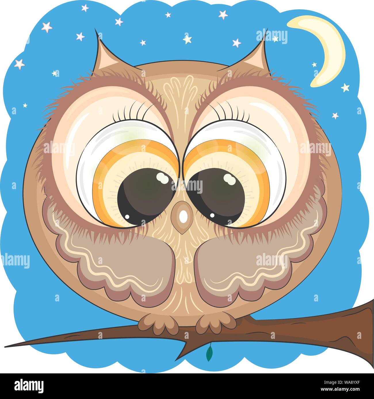 Cute Cartoon Owls On A Branch