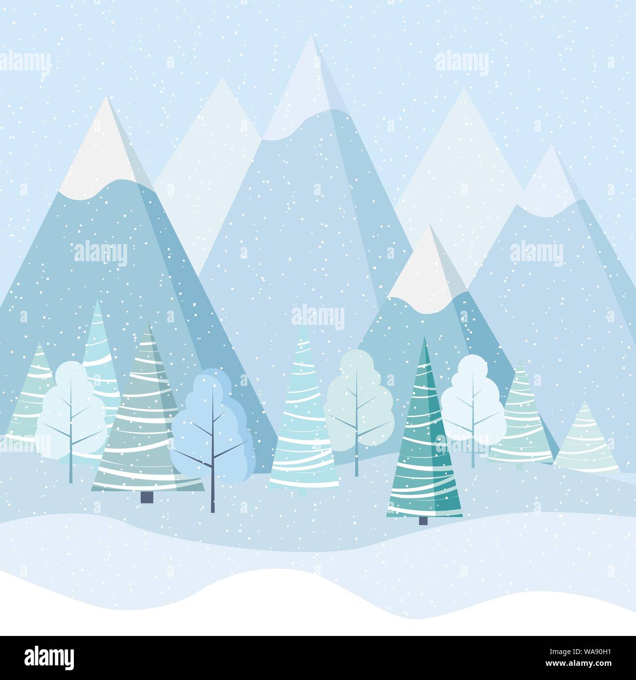 Beautiful Christmas winter landscape background with mountains, snow ...