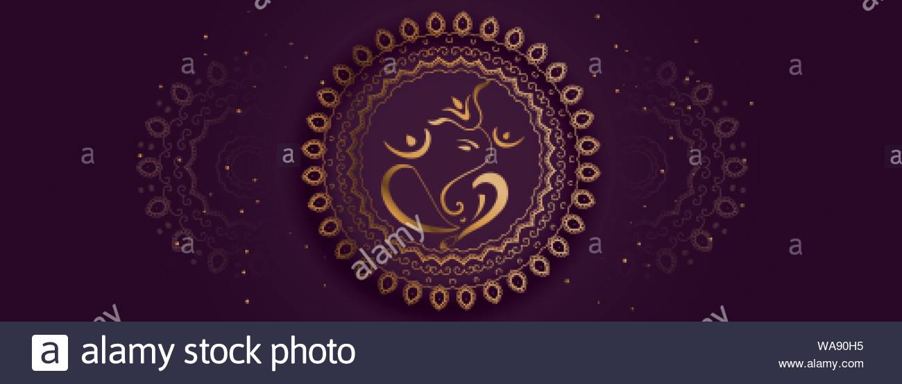 Decorative Lord Ganesha Design Golden Banner Stock Vector Art