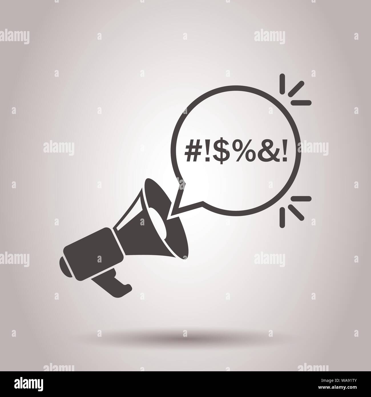 Shout speech bubble with megaphone icon in flat style. Complain vector