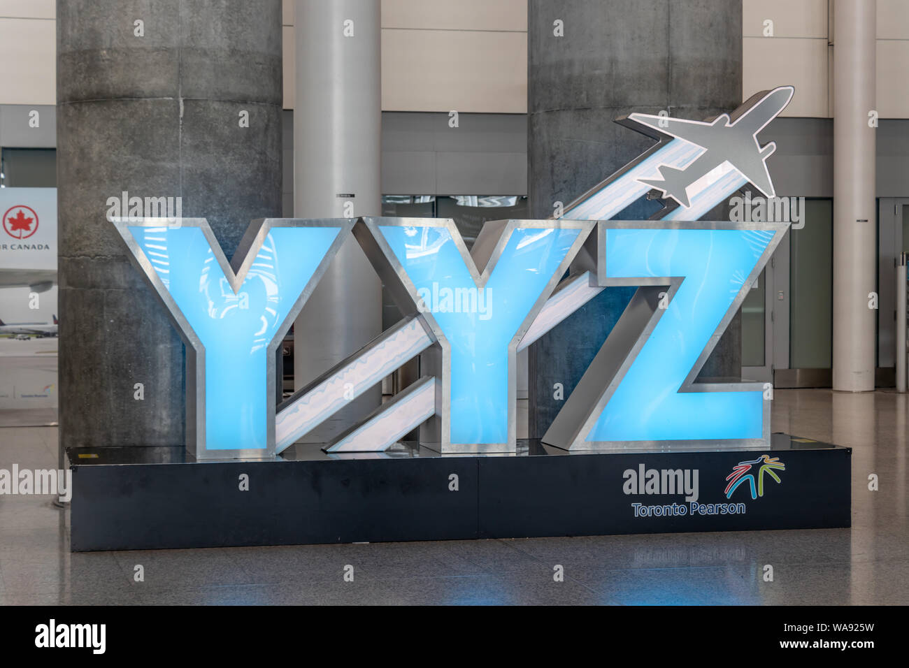 Illuminated YYZ sign in Terminal 1 of Toronto Pearson International Airport. Stock Photo