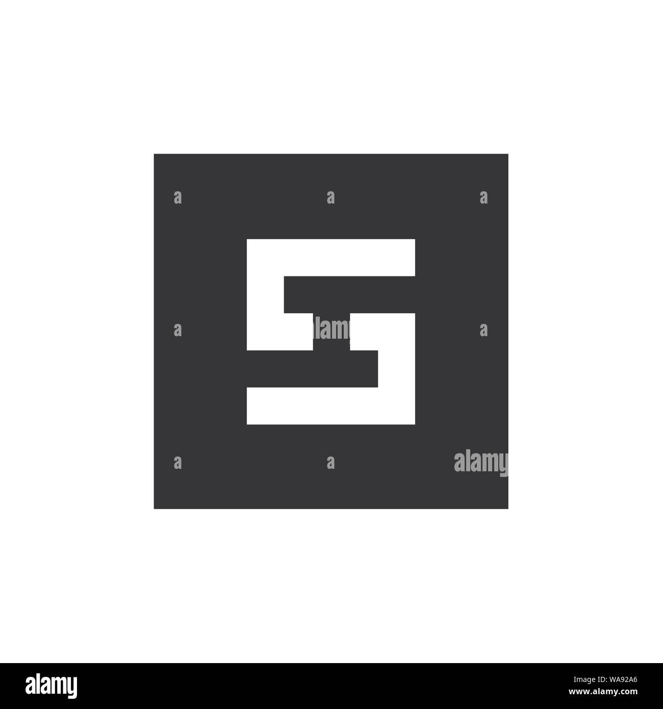 Digital Letter S Icon Logo, Combined With Square Shape, Black and White Illustration Stock Vector