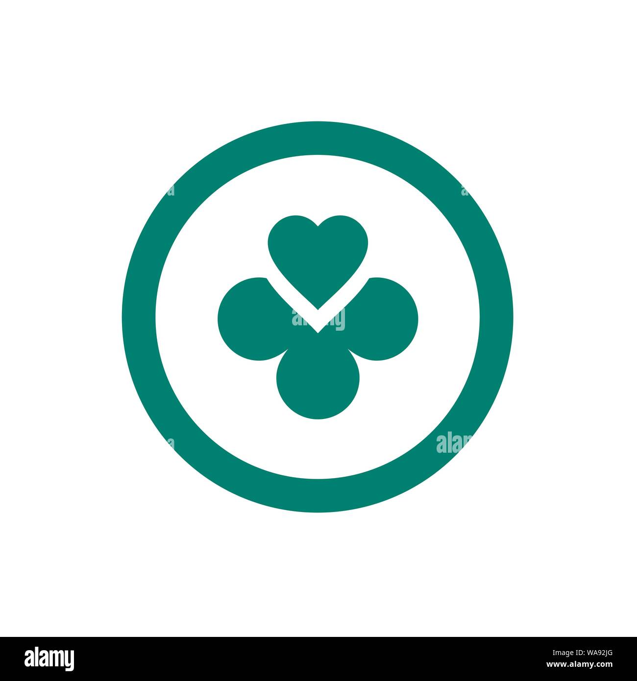 Circle With Clover Leaf and Heart Symbol, Vector Logo Icon Stock Vector
