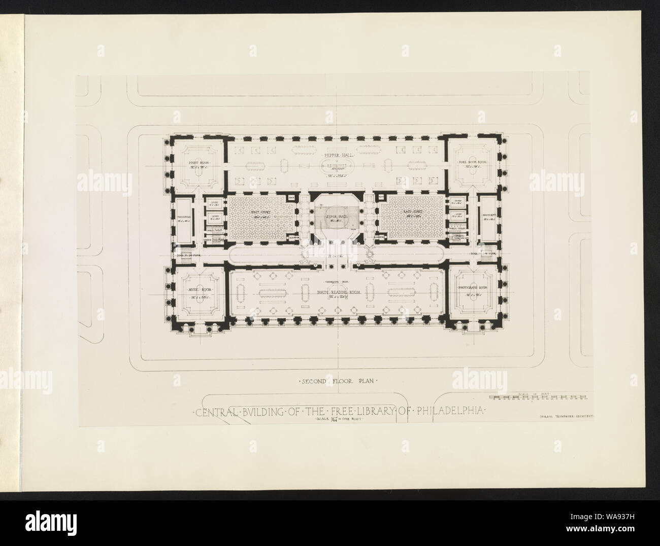 Central building of the Free Library of Philadelphia Second floor plan / / Horace Trumbauer