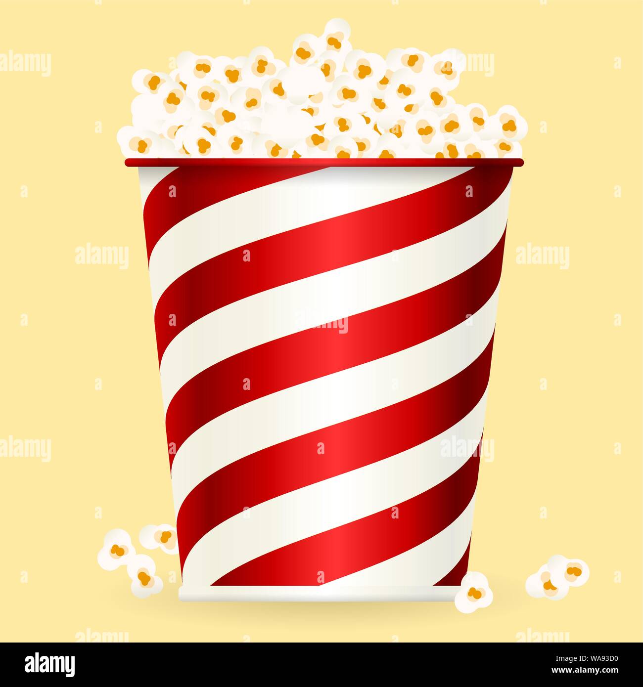 Vector illustration. Popcorn box in shiny style. Corn snack for fun