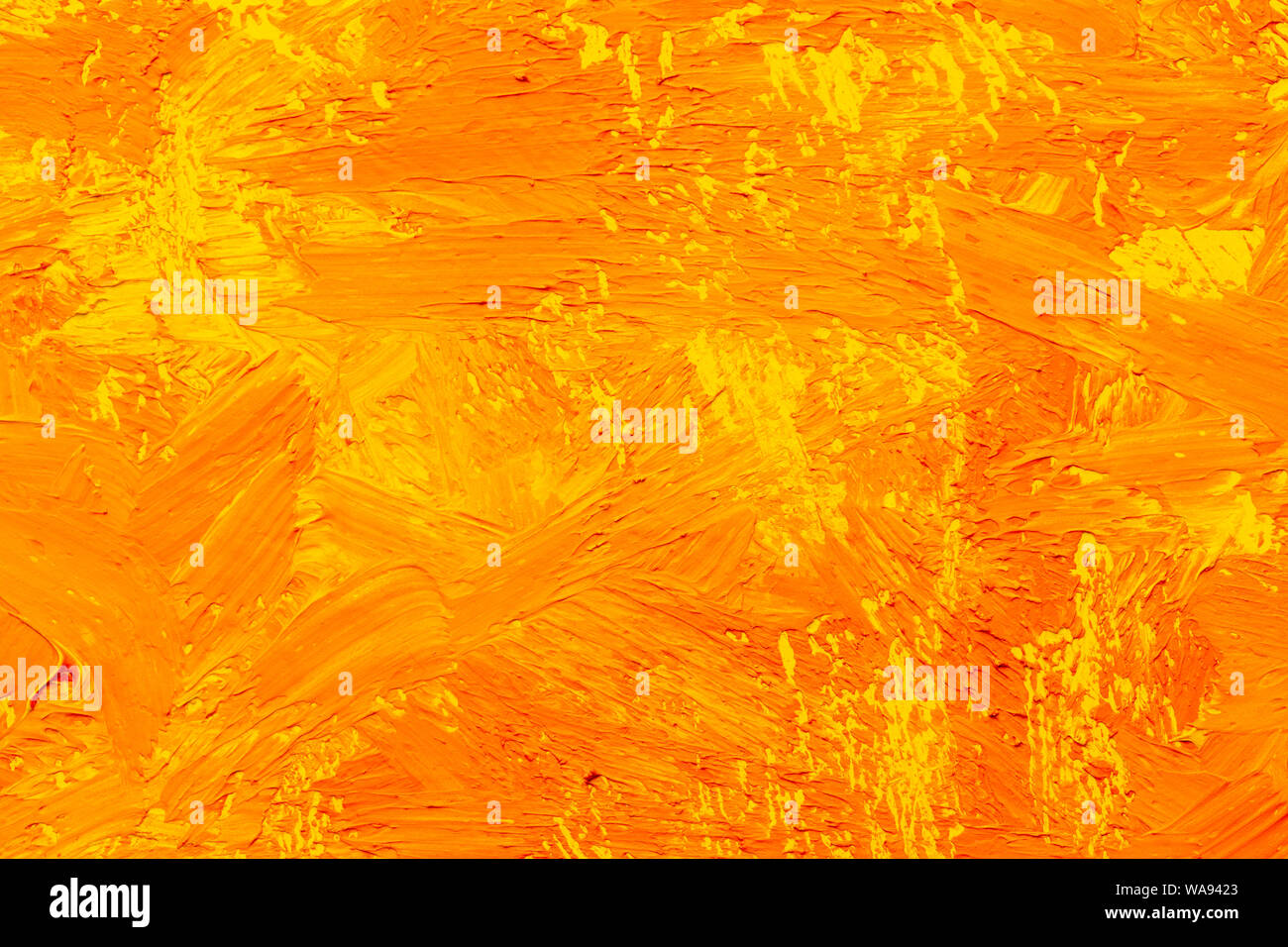 Abstract orange yellow real oil painting impasto brush strokes full frame Stock Photo
