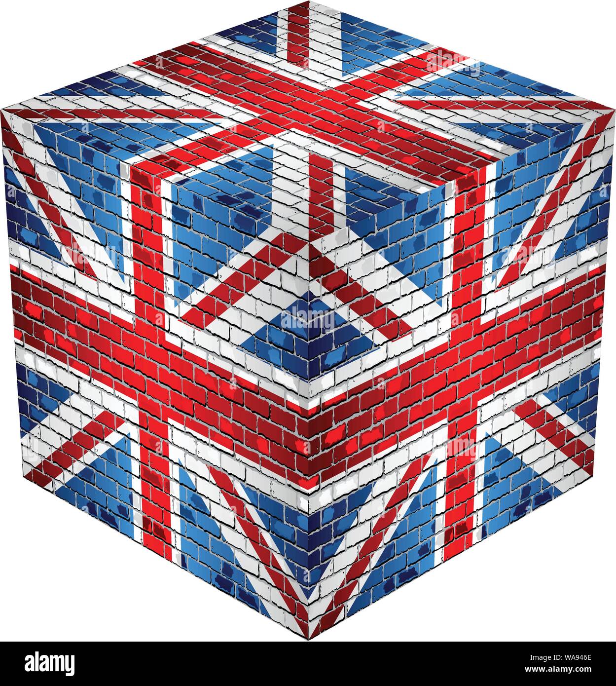 United Kingdom Cube in made of bricks - Illustration Stock Vector