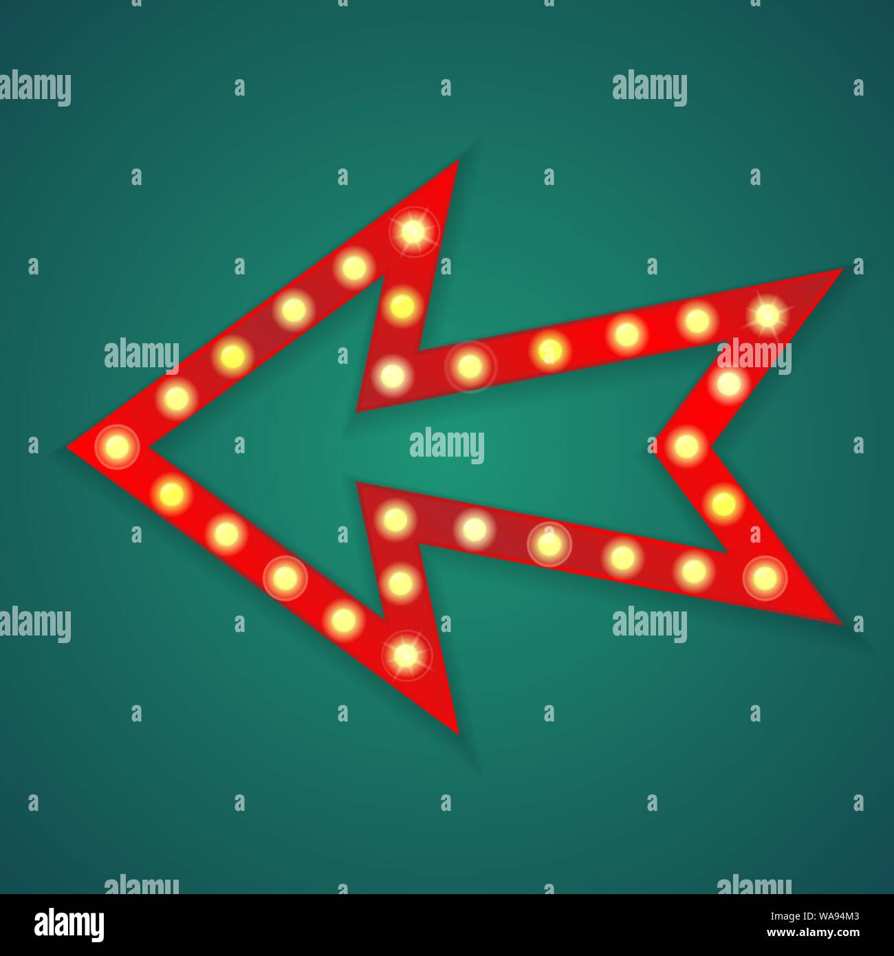 Background with red abstract arrow frame with light bulbs Stock Vector