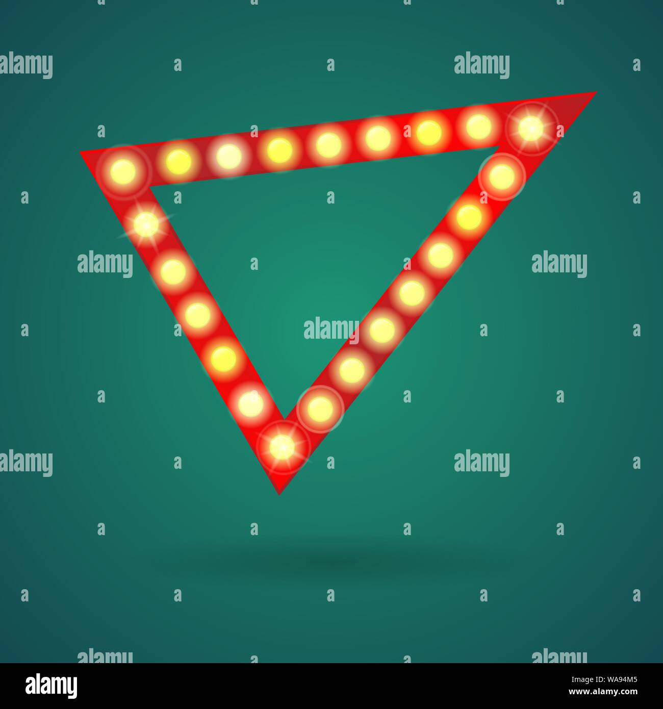 Background with red triangle frame with light bulbs Stock Vector