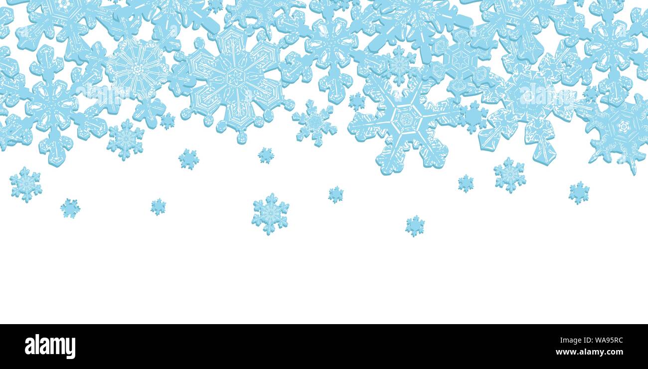 Frosted Window Seamless Border with Detailed Snowflakes. Light Blue on