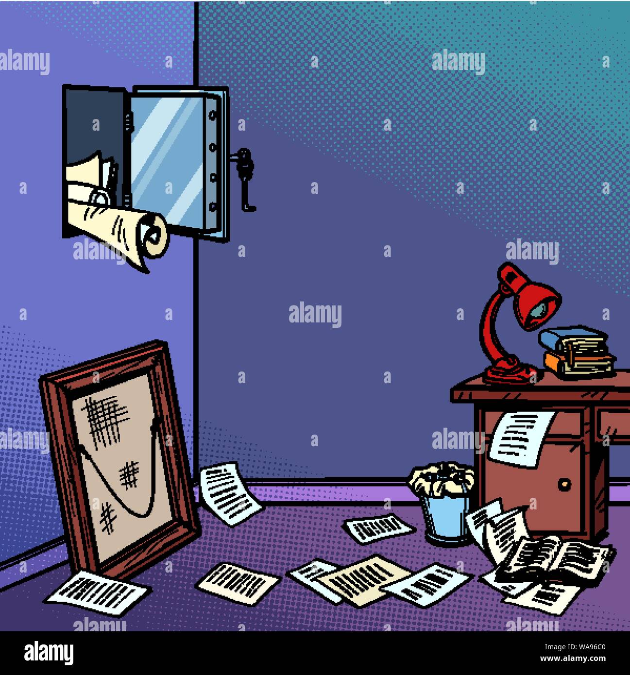 hacking home safe securities, robbery. Comic cartoon pop art retro vector illustration drawing Stock Vector