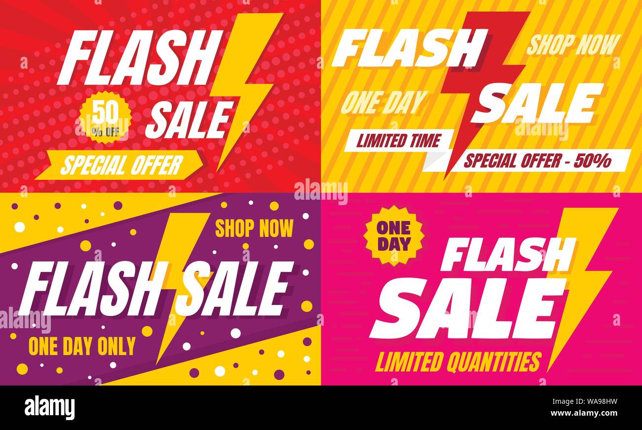 Flash Sale Banner Set Flat Illustration Of Flash Sale Vector