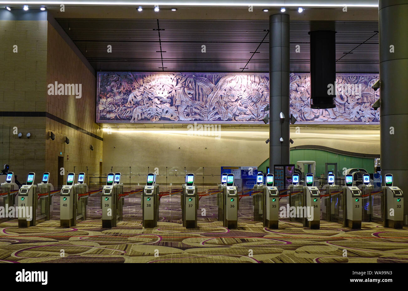 Singapore - Mar 28, 2019. Interior of Terminal 4 in Changi Airport (SIN). Terminal 4 officially opened on October 2017. Stock Photo