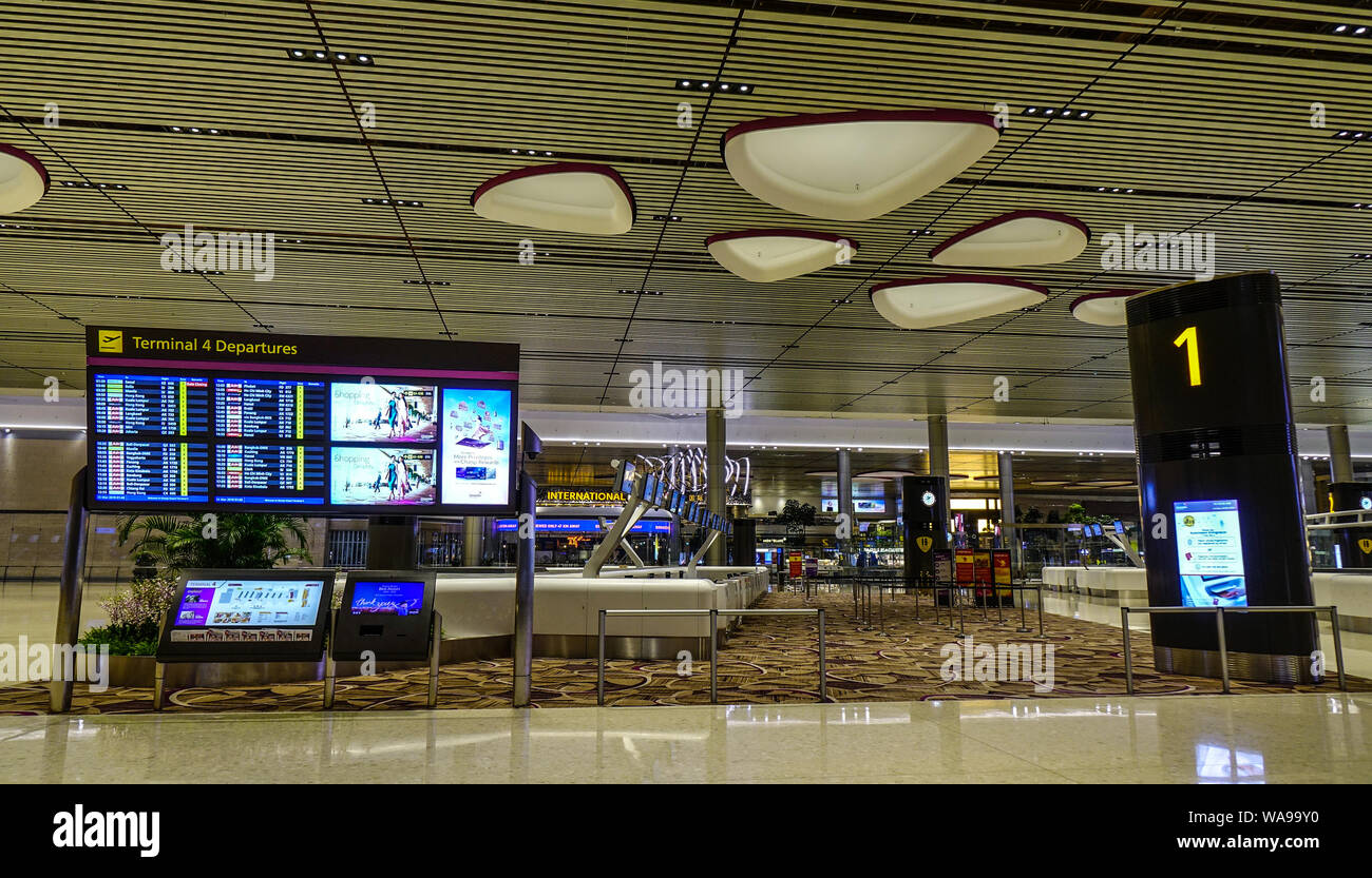 Singapore - Mar 28, 2019. Interior of Terminal 4 in Changi Airport (SIN). Terminal 4 officially opened on October 2017. Stock Photo