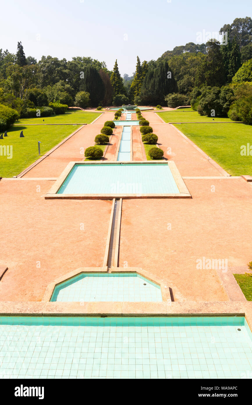 Portugal Oporto Porto Jardim do Palacio de Cristal Crystal Palace Gardens Central Parterre Grand Terrace pools channels water feature azulejo tiles Stock Photo