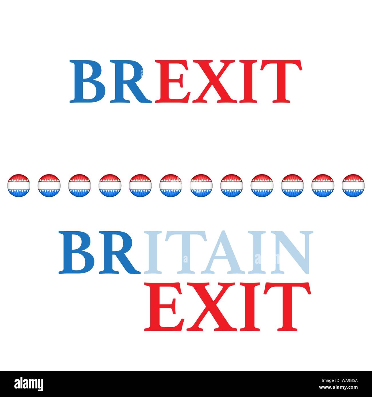 Red and blue textt Brexit isolated on white background Stock Vector