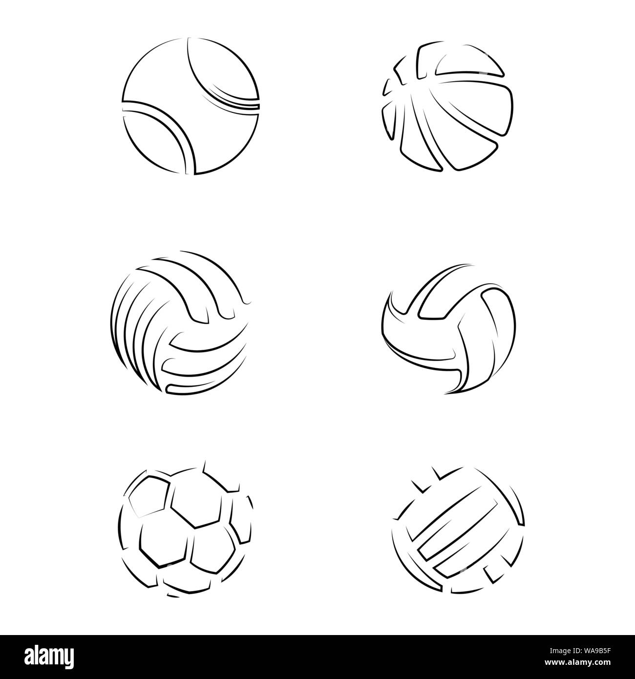 Set of different black sport balls isolated on white background Stock ...