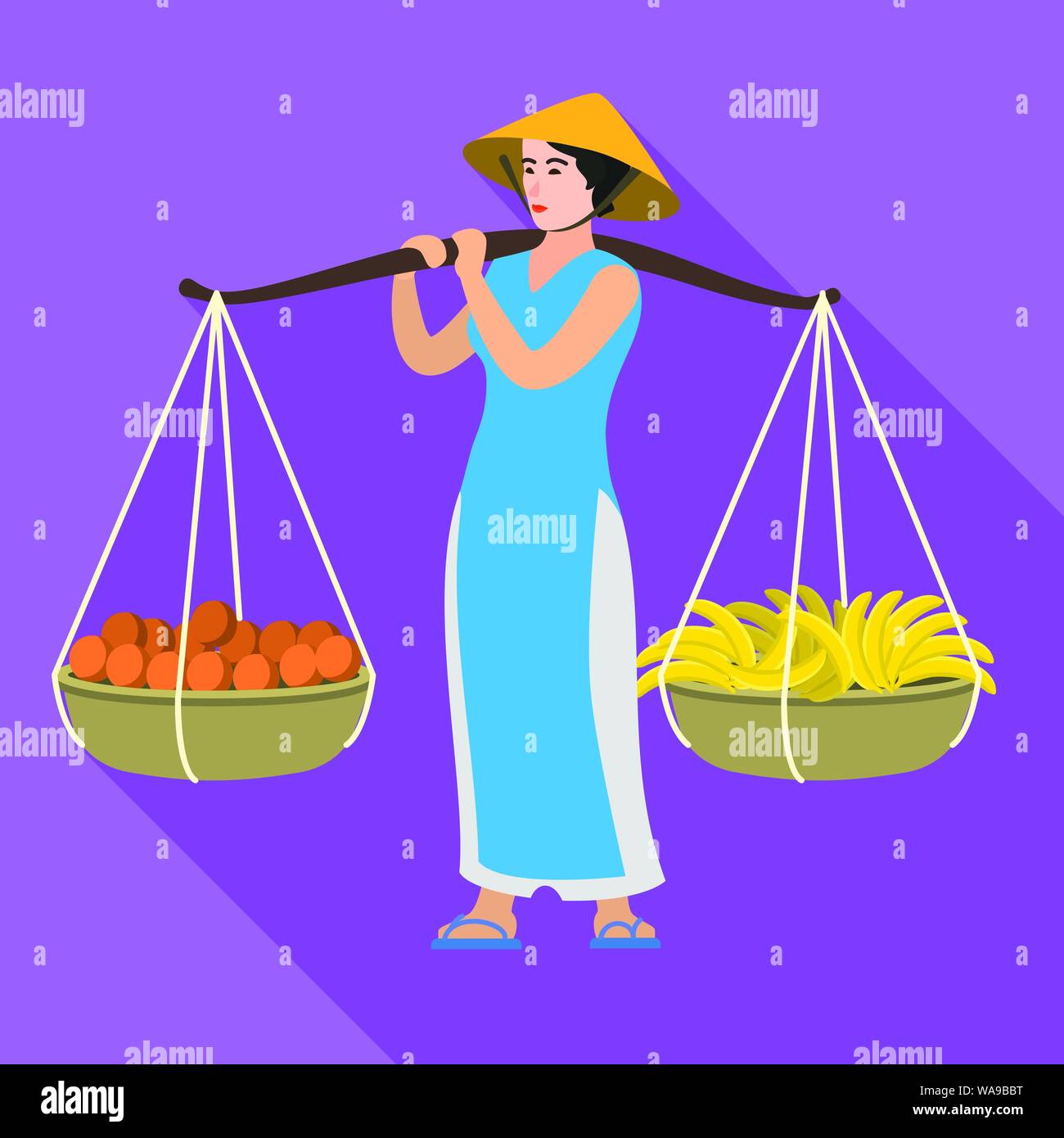 Woman balance basket icon. Flat illustration of woman balance basket vector icon for web design Stock Vector