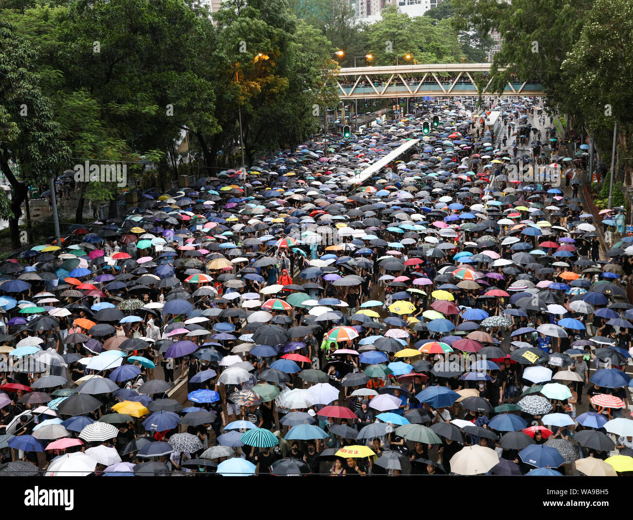 Hong Kong. 18th Aug, 2000. Huge number of protesters holding umbrellas on an unauthorized march during torrential rain outside Victoria Park where a rally organised by the Civil Human Rights Front was being held which organizers claim more than 1.7 million people attended. 18th August 2019 Credit: David Coulson/Alamy Live News Stock Photo