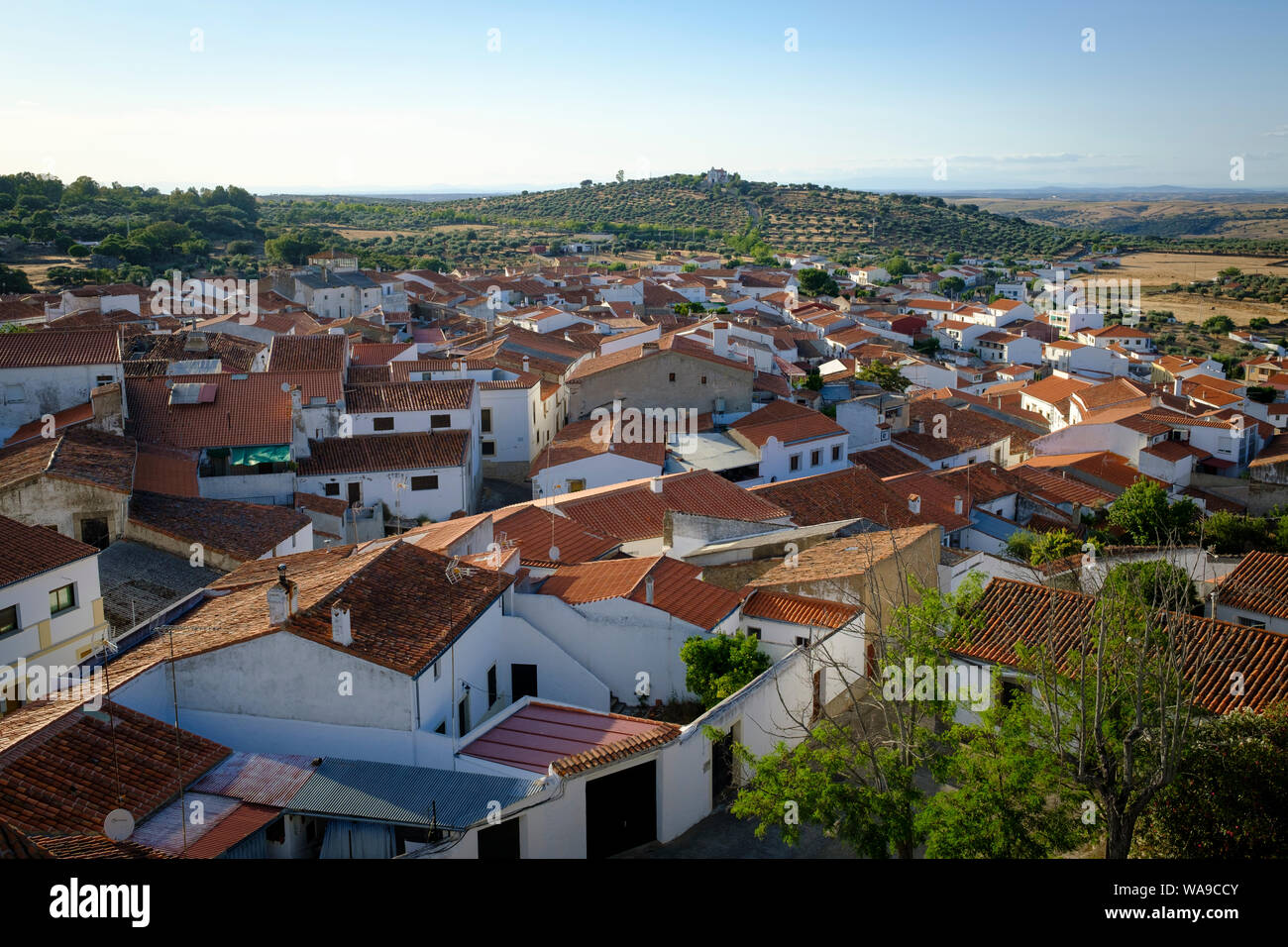 General view of Valencia de Alcántara from the castle. Cáceres province. Extremadura. Spain. Stock Photo