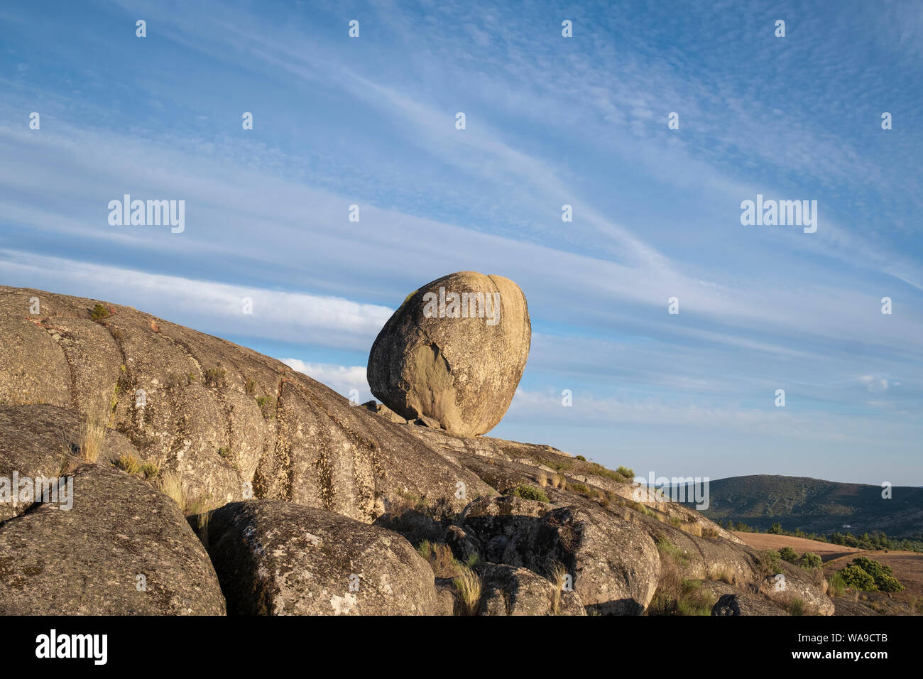 Round granite boulder. Cáceres province. Extremadura. Spain. Stock Photo