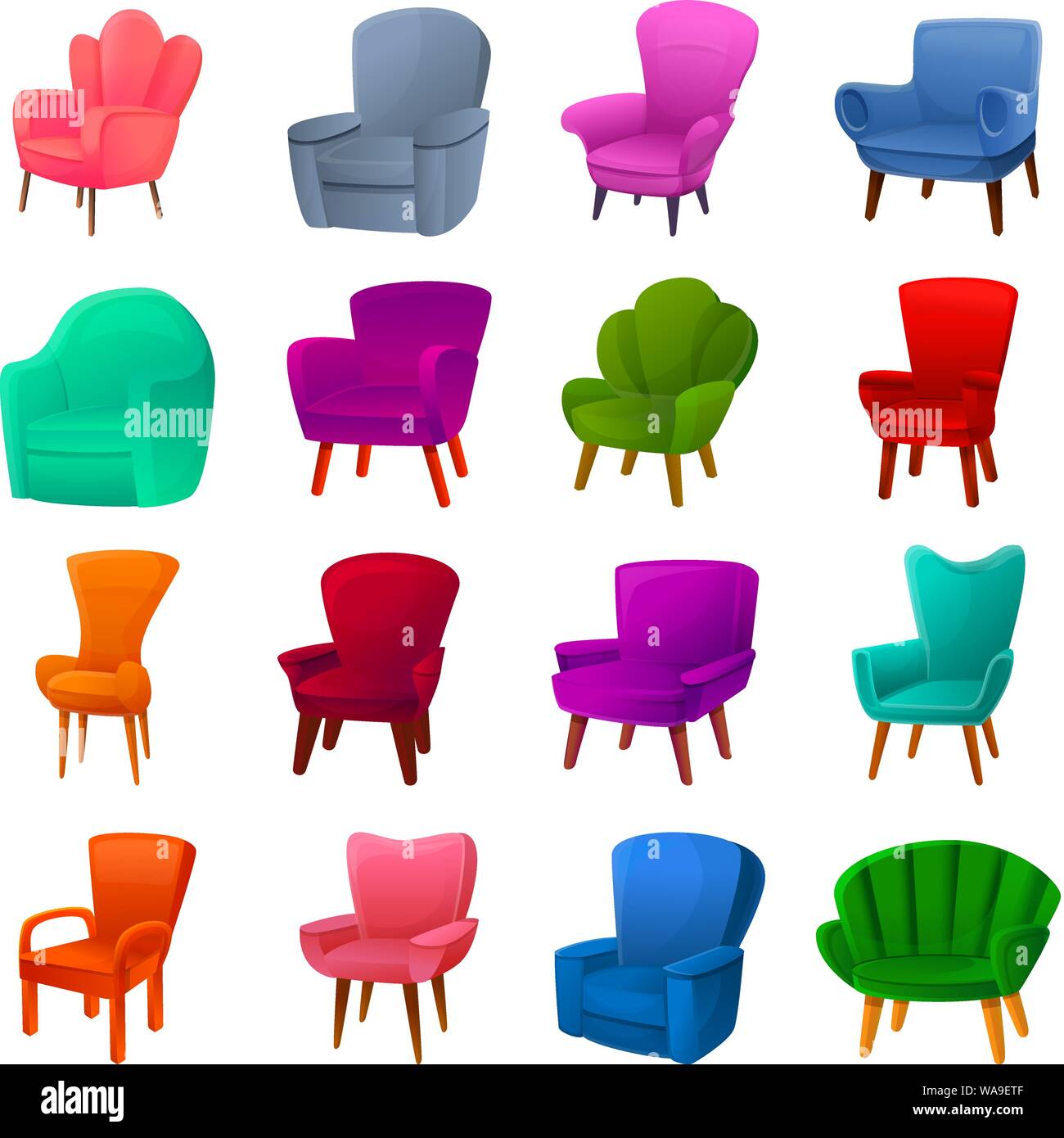 Armchair icons set. Cartoon set of armchair vector icons for web design ...