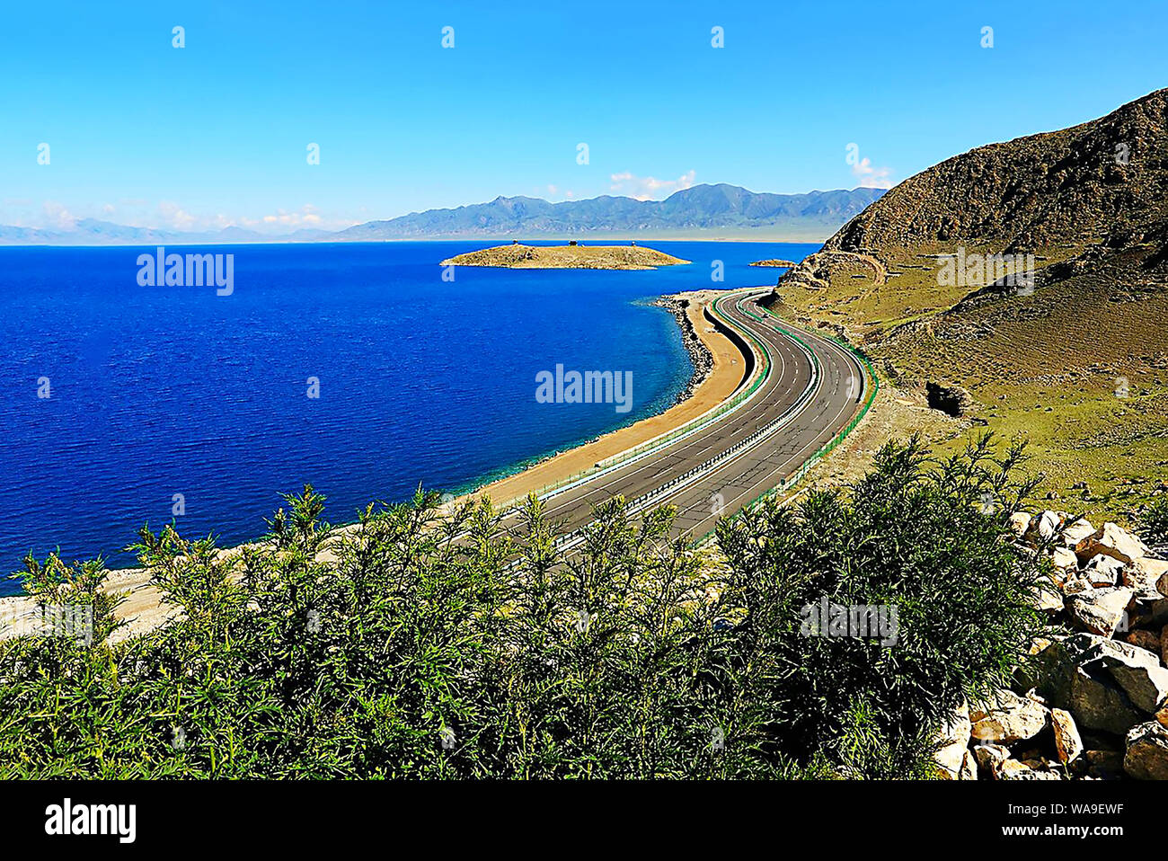 Lying in Bole city, Bortala Mongol Autonomous Prefecture, northwest China’s Xinjiang Uygur Autonomous Region, Sayram Lake wins a fame of “The last tea Stock Photo
