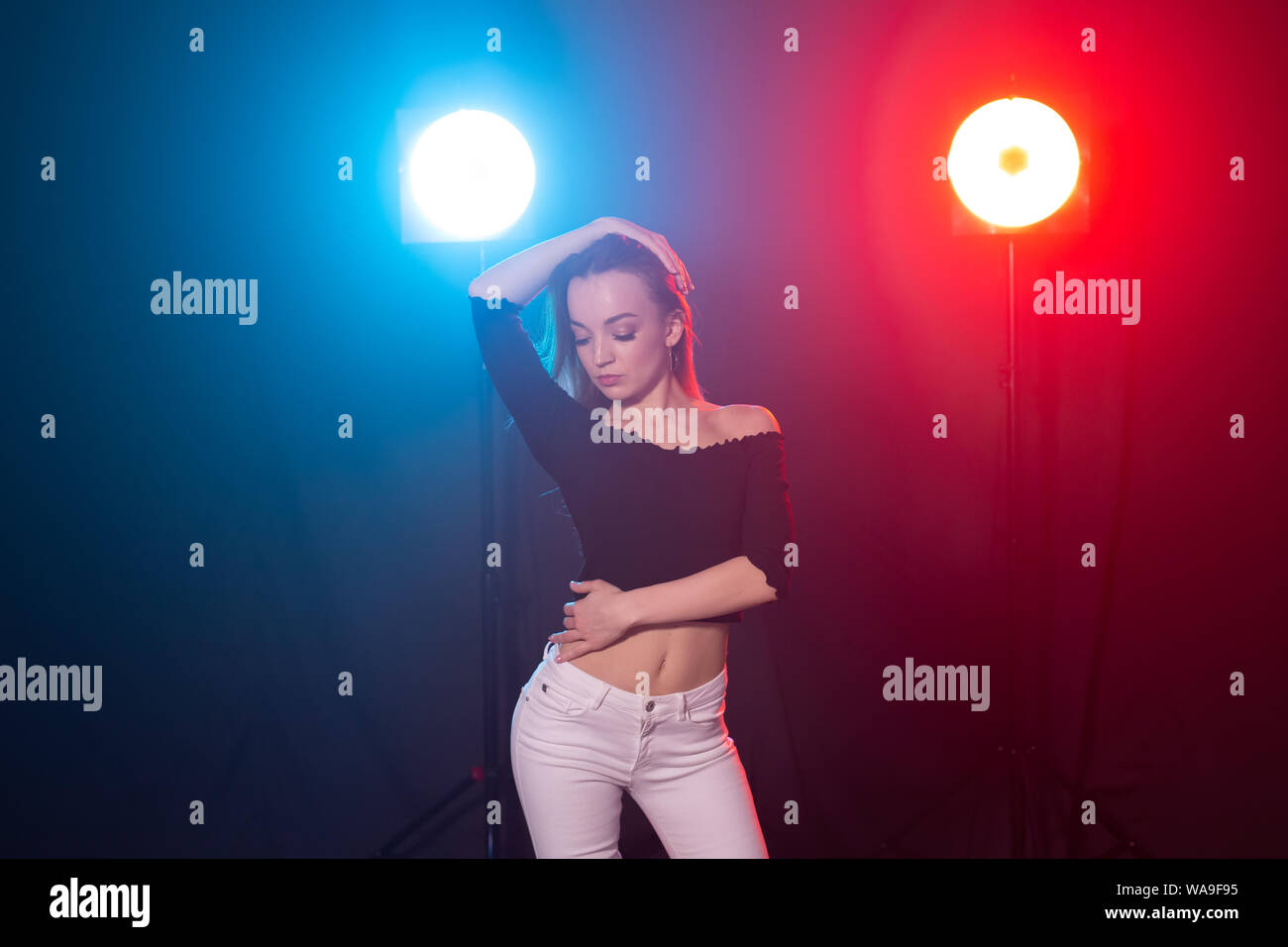 Dance, grace and elegance concept young woman dancing bachata lady