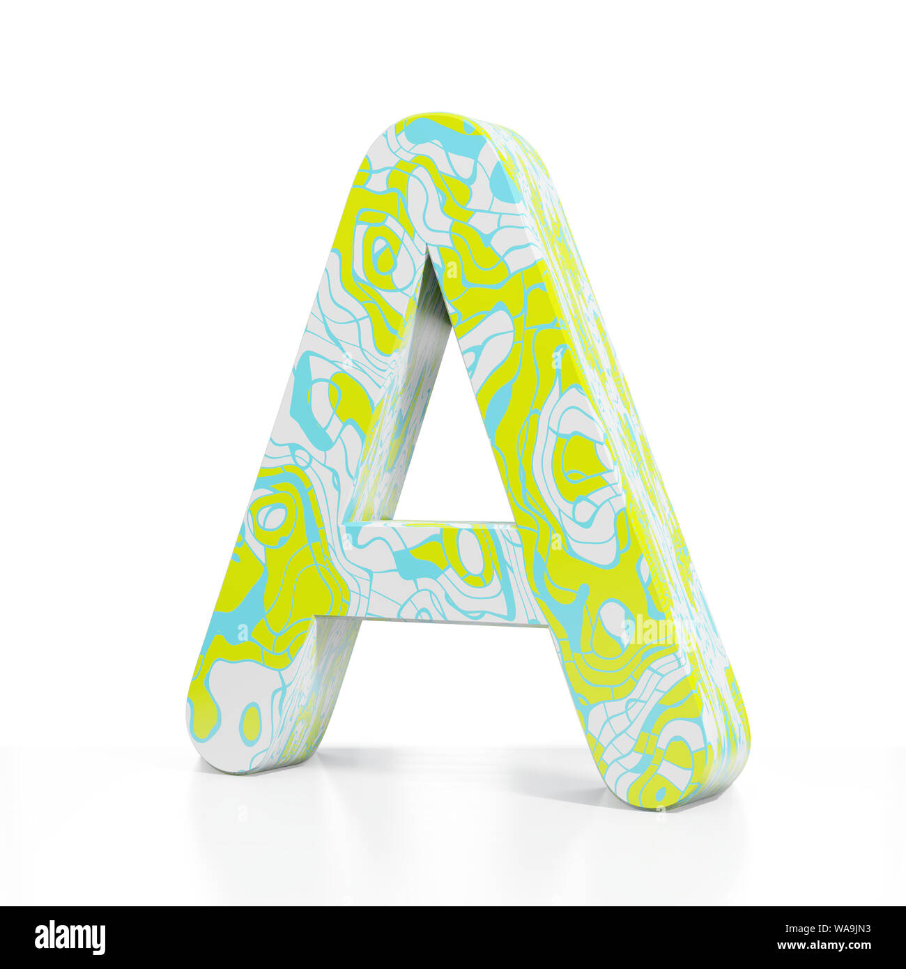 3D rendering letter A on white background. Signs and symbols. Colorful