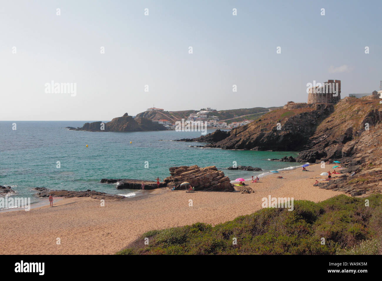 Sandy beach and sea bay. Cala Mesquida, Menorca, Spain Stock Photo